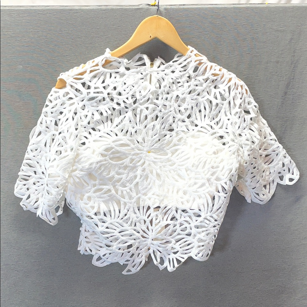 Anthropologie Forever That Girl White Floral Cutout Blouse - Picture 4 of 8